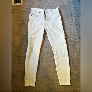 Free People Utility Cargo Jeans Raw Hem Neutral Off White